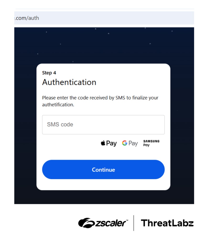 Σελίδα phishing BlackForce που παραλαμβάνει έναν κωδικό SMS που αποστέλλεται στο θύμα (Πηγή - Zscaler)